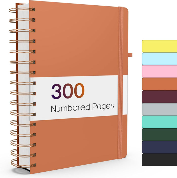Forvencer Lined Spiral Journal Notebook with 300 Numbered Pages, B5 College Ruled Thick Journals for Writing with 100GSM Paper, Hardcover Notebooks with Contents for Work, School, Women, Men, Black