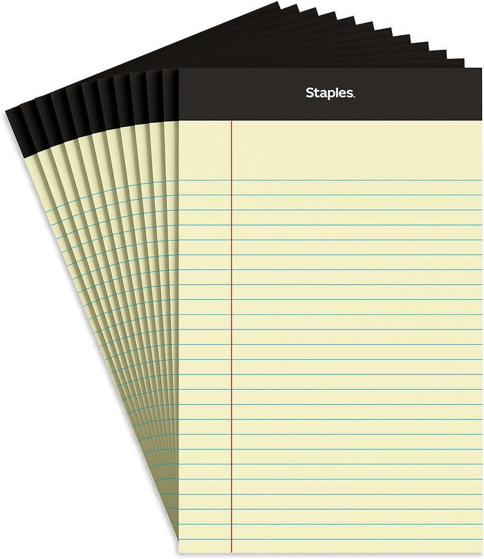 Staples TRU RED Notepads, 5 x 8 Inch, Narrow Ruled Legal Pads, Writing Pad for Home, Office, School, 12-Pack, White