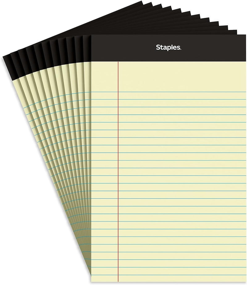 Staples TRU RED Notepads, 5 x 8 Inch, Narrow Ruled Legal Pads, Writing Pad for Home, Office, School, 12-Pack, White