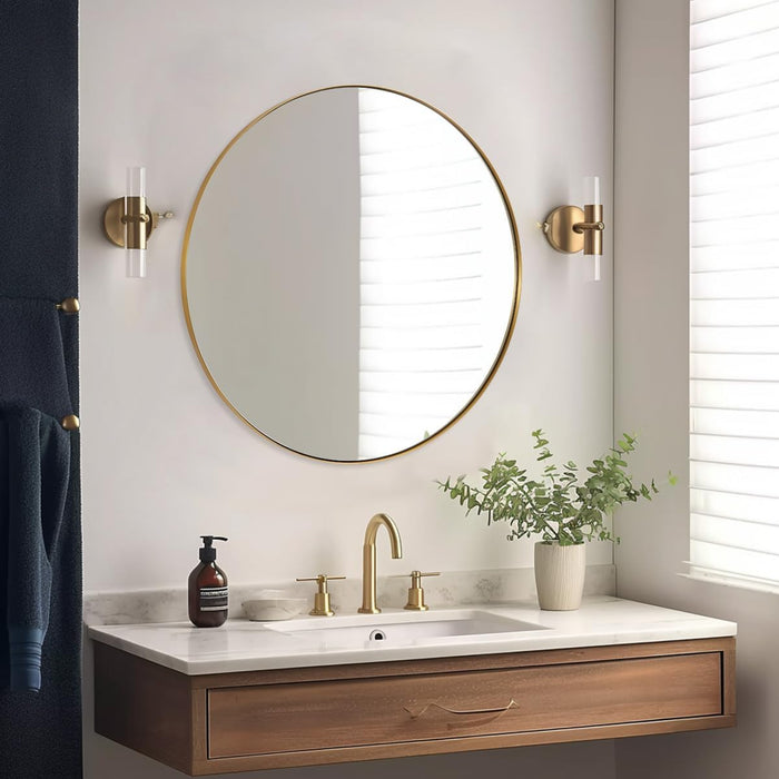 ANDY STAR Round Gold Mirror 30 inch, Brass Mirror with Brushed Gold Frame, Wall Mounted Stainless Steel Metal Frame Round Mirror for Bathroom, Living Room, Bedroom