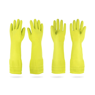 Mamison 2 Pairs Reusable Waterproof Household Dishwashing Cleaning Rubber Gloves, Non-Slip Kitchen Glove (Green, Medium (Pack of 2))