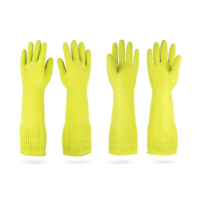 Mamison 2 Pairs Reusable Waterproof Household Dishwashing Cleaning Rubber Gloves, Non-Slip Kitchen Glove (Green, Medium (Pack of 2))