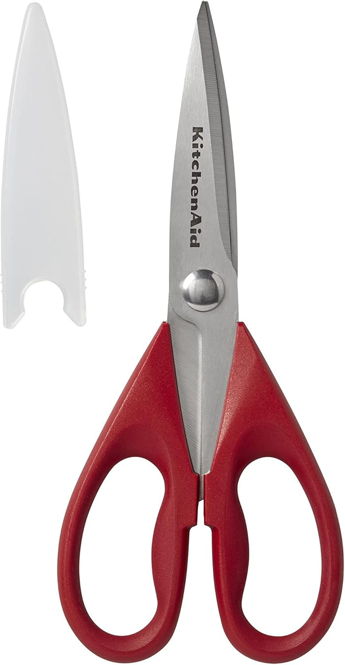 KitchenAid All Purpose Kitchen Shears with Protective Sheath Durable Stainless Steel Scissors, Dishwasher Safe, Soft Grip Comfort Handle, 8.72 Inch, Black