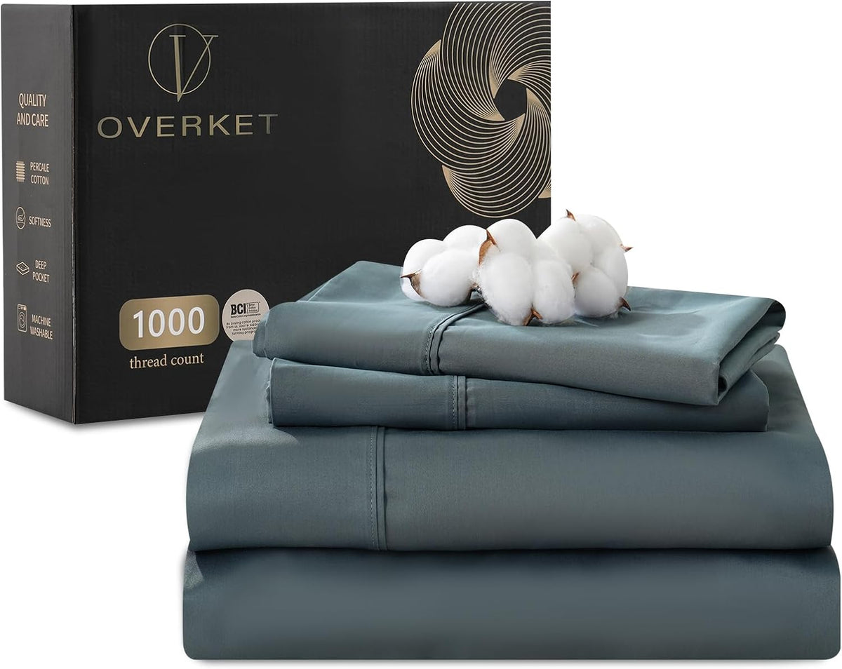 Extra Deep Pocket King Sheets 18-24 Inch 1000 Thread Count 100% Egyptian Cotton Sateen Weave Soft Breathable 4 Pieces（King，Linen）