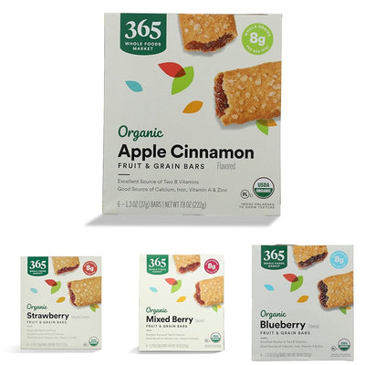 365 by Whole Foods Market Organic Cereal Bars Variety Pack - Apple, Strawberry, Mixed Berry, Blueberry (6 Count Each, 7.8 Ounce Boxes)