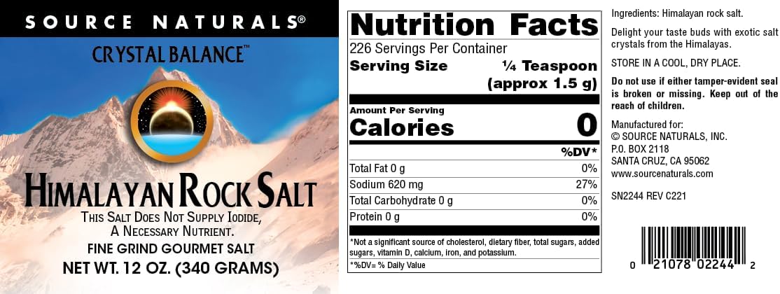 Source Naturals Himalayan Rock Salt by Crystal Balance Fine Grind, Mineral Rich Alkalinizing Gourmet Salt