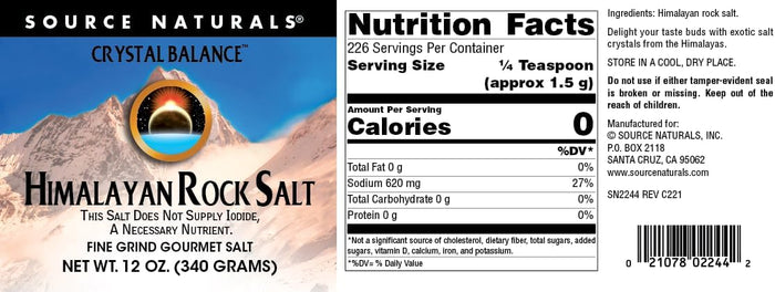 Source Naturals Himalayan Rock Salt by Crystal Balance Fine Grind, Mineral Rich Alkalinizing Gourmet Salt