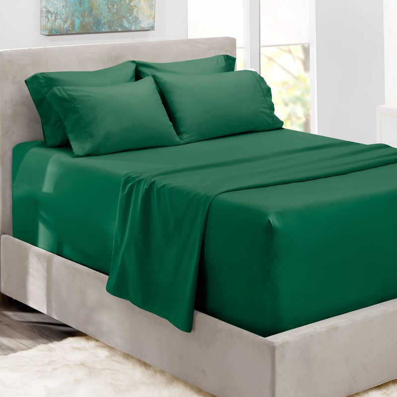 Hearth & Harbor Luxury Soft 6 Piece Bed Sheet Set Extra Deep Pocket Fitted Sheets Fits Mattress up to 21", Double Brushed Bedding, Queen, Teal