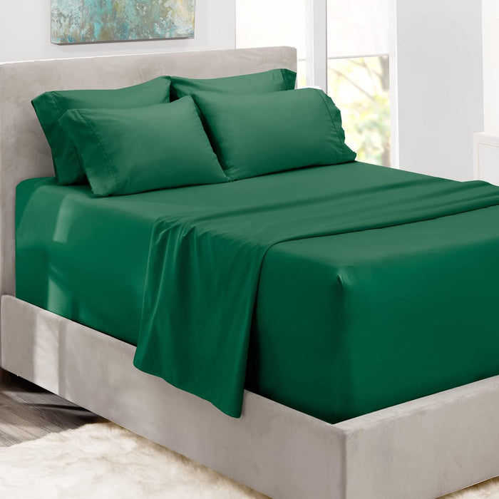 Hearth & Harbor Luxury Soft 6 Piece Bed Sheet Set Extra Deep Pocket Fitted Sheets Fits Mattress up to 21", Double Brushed Bedding, Queen, Teal