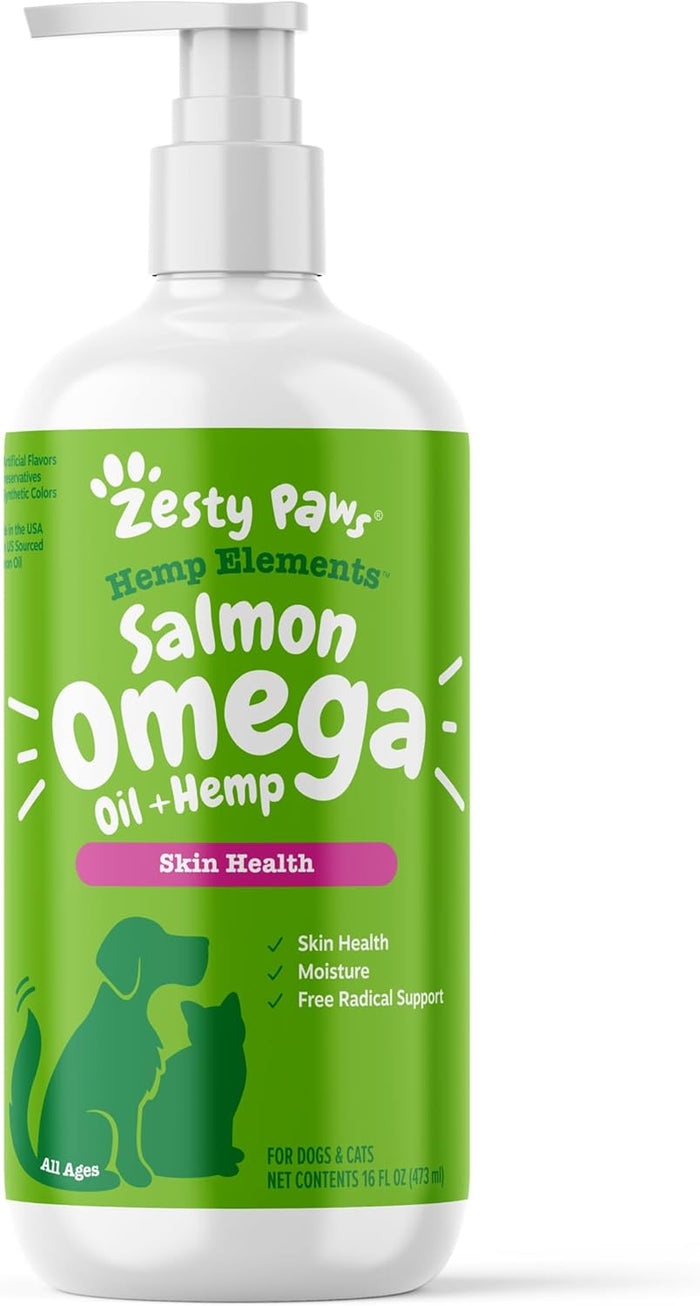 Zesty Paws Wild Alaskan Omega-3 Blend Pollock + Salmon Oil for Dogs and Cats- Skin and Coat Support, Omega 3 Supplement for Pets, 8.5oz