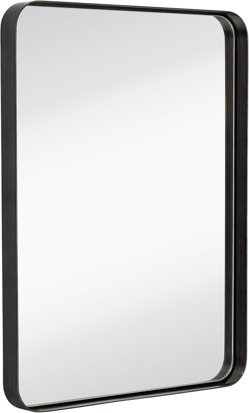 Hamilton Hills 24x36 Inch Metal Black Frame Mirror for Bathroom - Brushed Rectangular Rounded Corner Vanity - 2" Deep Set Design Large Wall Mirrors Decorative - Hangs Horizontal and Vertical