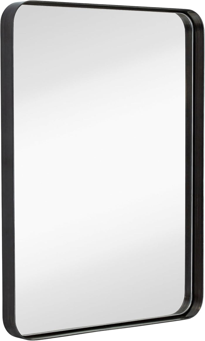 Hamilton Hills 24x36 Inch Metal Black Frame Mirror for Bathroom - Brushed Rectangular Rounded Corner Vanity - 2" Deep Set Design Large Wall Mirrors Decorative - Hangs Horizontal and Vertical