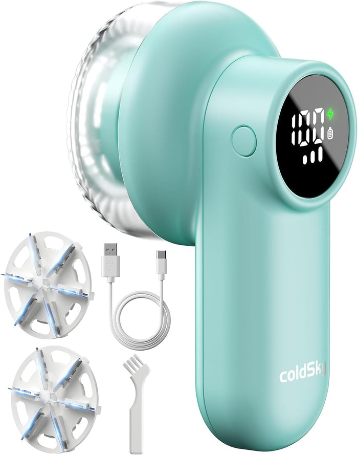 coldSky Rechargeable Fabric Shaver, Lint Shaver with Digital Display, Sweater Shaver with 6-Leaf Blades and Safety Lock, 3-Speeds Defuzzer Remove Fuzz, Pills from Clothes, Furniture, Sofa, Blanket
