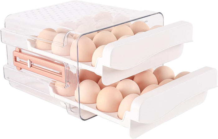 Sooyee 40 Capacity Egg Container for Refrigerator, Household Egg Holder for Fridge, Transparent 2 Drawers Chicken Egg Storage Container,White