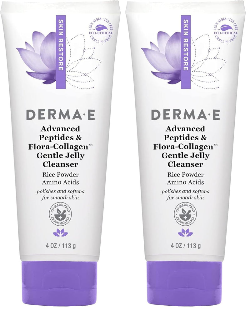 Derma E Advanced Peptides and Vegan Flora-Collagen Gentle Jelly Cleanser – Cleansing Face Wash Brightens, Hydrates and Reduces Appearance of Facial Lines and Wrinkles, 4 Oz
