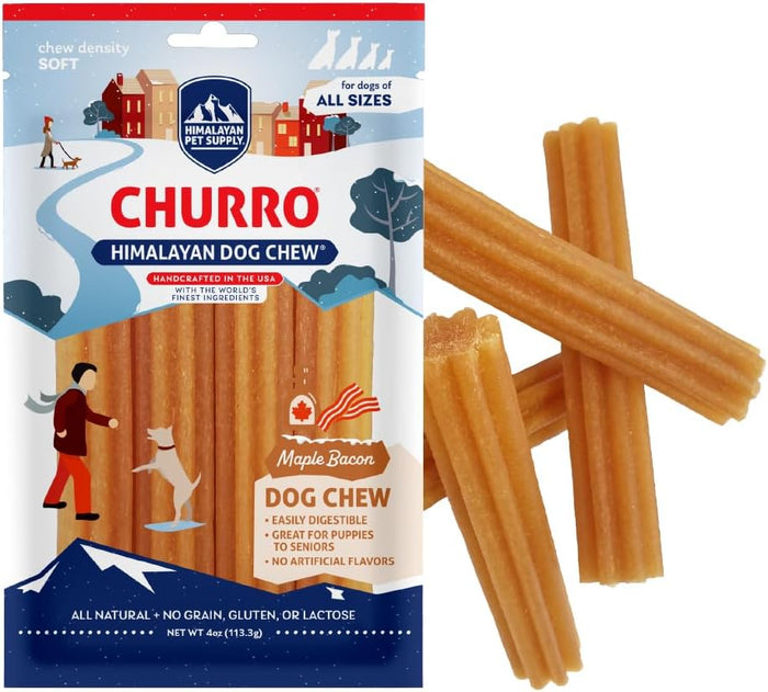 Himalayan Dog Chew Churro Yak Cheese Dog Chews, 100% Natural, Long Lasting, Gluten Free, Healthy & Safe Dog Treats, Lactose & Grain Free, Protein Rich, For All Breeds, Soft, Chicken Flavor, 4 Pack