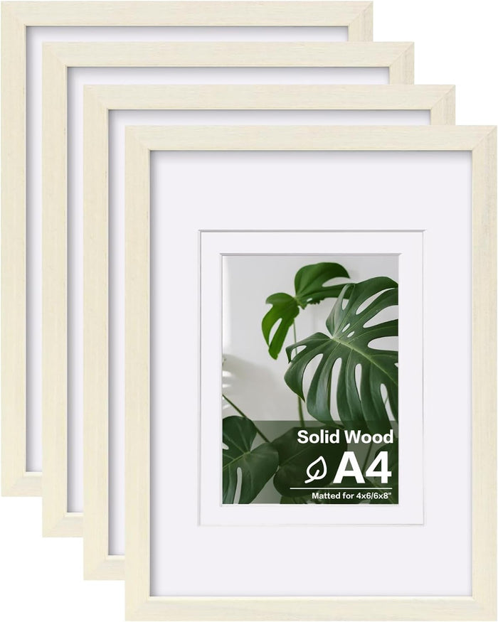 Egofine 8x10 Picture Frames Set of 4, Made of Solid Wood Covered by Plexiglass 4x6 and 5x7 with Mat or 8x10 without Mat, for Table Top Display and Wall Mounting Photo Frame Black