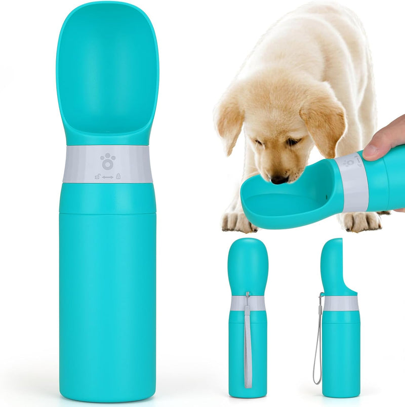 Portable Dog Water Bottle, 14 OZ, Stainless Steel Leak Proof Puppy Water Dispenser with Drinking Feeder for Pets Travel, Walking, Hiking and Outdoor Activities