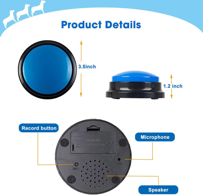 BoArt Voice Recording Button, Dog Buttons for Communication Pet Training Buzzer, 30 Second Record&Playback, Voice Recording Clicker for Cat, Puppy, Pet Trainin, Funny Gift for Study Office Home 4 Pcs