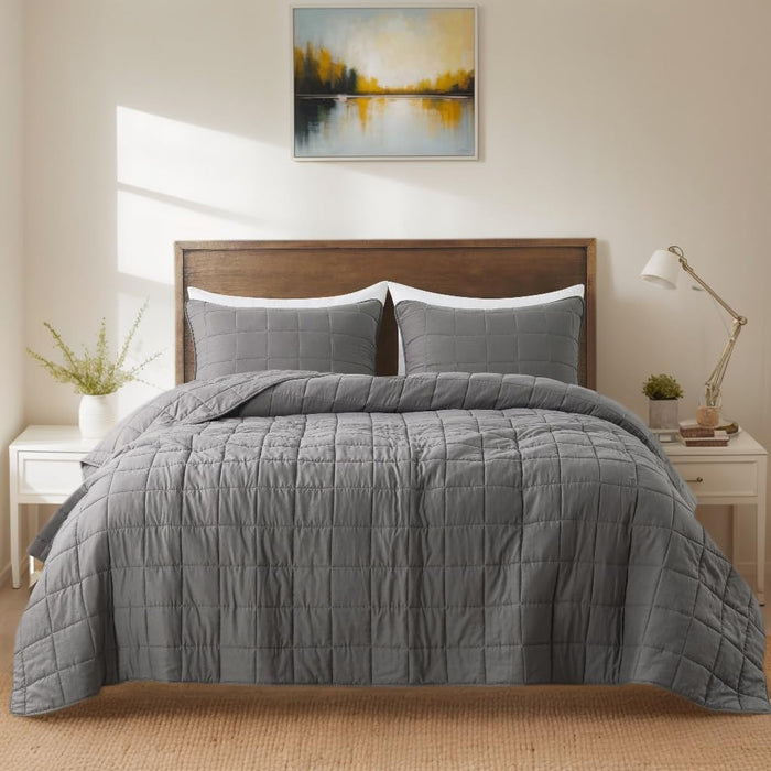 ROARINGWILD Beige Cloud Queen Size Quilt Bedding Sets with Pillow Shams, Farmhouse Lightweight Soft Bedspread Coverlet, All Season Rustic Country Thin Comforter, 3 Pieces, 90x90 inches, Tan Cream