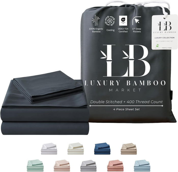 Luxury Bamboo Market | Queen Size Bed Sheet Set | 100% Viscose Made from Bamboo | Organically Grown | Ultra Soft | Cooling Sheets for Hot Sleepers | 17" Deep Pocket [Opulent Ivory]