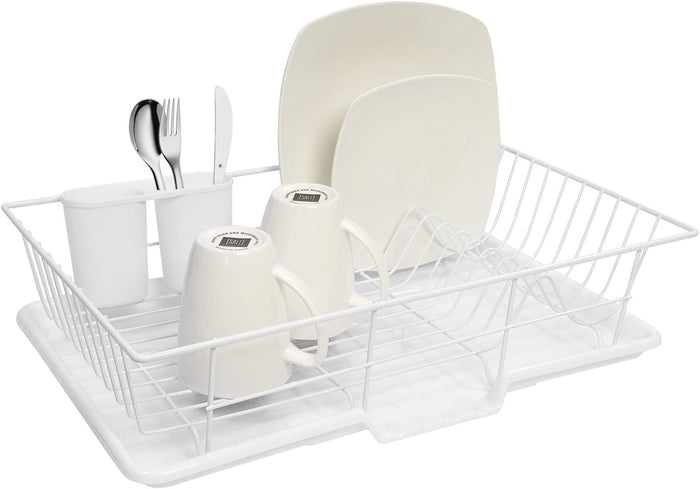 Sweet Home Collection Metal, Plasic ,Dish Drainer Drain Board and Utensil Holder Simple Easy to Use, 12" x 19" x 5", Black