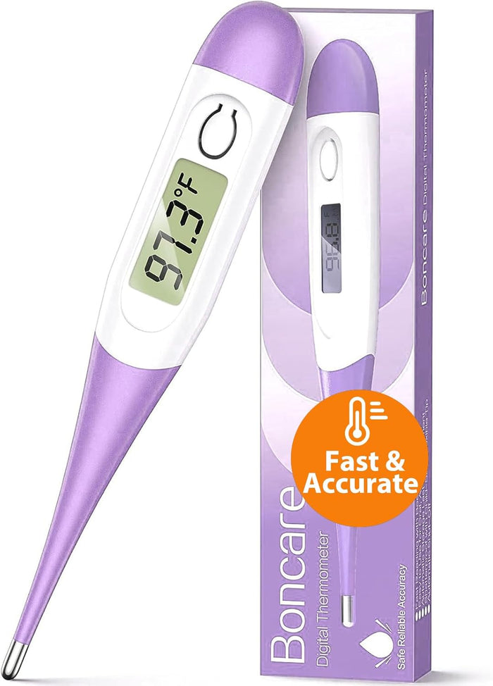 Boncare 10 Seconds Oral Thermometer for Adults and Kids - Accurate & Safe Rectal Digital Thermometer for Baby with Fever Alarm (Light Blue)