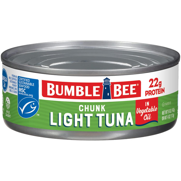 Bumble Bee Chunk Light Tuna In Water, 5 oz Cans (Pack of 4) - Wild Caught Skipjack Tuna - 22g Protein Per Serving - MSC Certified Sustainable Seafood, Non-GMO, Gluten Free, Kosher