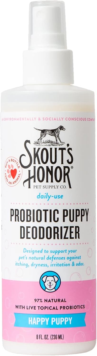 SKOUT'S HONOR Probiotic Pet Deodorizer Spray- Hydrating Daily-Use with Avocado Oil & Omega-3s, Microbiome Friendly Certiified, Paraben & Sulfate-Free, 97% Natural, 8oz, Sunkissed Coconut