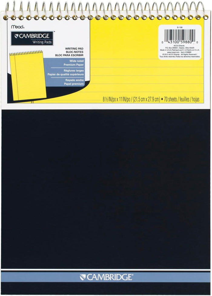 Mead Writing Pads, Wide Ruled Paper, 8-1/2" x 11", 70 Sheets, Memo Pads, Note Pads, Steno Pads, Yellow (59880)