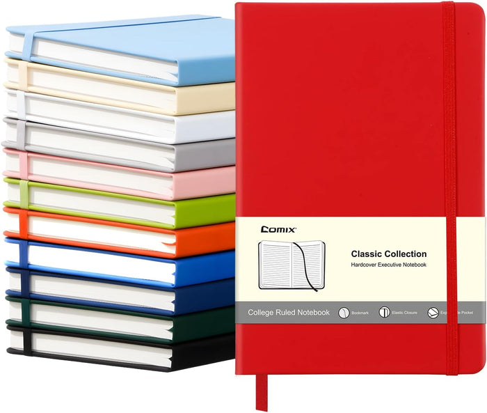 COMIX 24 Pack Lined Journal Notebooks for Work, 240 Pages, Medium 5.5" x 8.3", A5 Hardcover Journaling Notebooks for Business School Office, Notebooks Journals for Women & Men