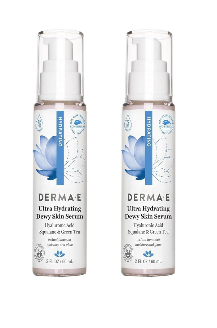 DERMA E Ultra Hydrating Dewy Skin Serum – Moisturizing Facial Treatment with Anti-Aging Squalane, Hyaluronic Acid and Ceramides to Smooth and Replenish, 2 FL Oz