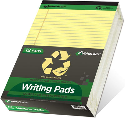 KAISA Yellow Legal Pads 12pads Writing Pads Recycled Paper 8.5"x11.75" Wide Ruled 50 sheets Hard Back Notepads 8-1/2"x 11-3/4" Writing Tablet Canary For Office Supplies (Pack of 12) KSU-5668