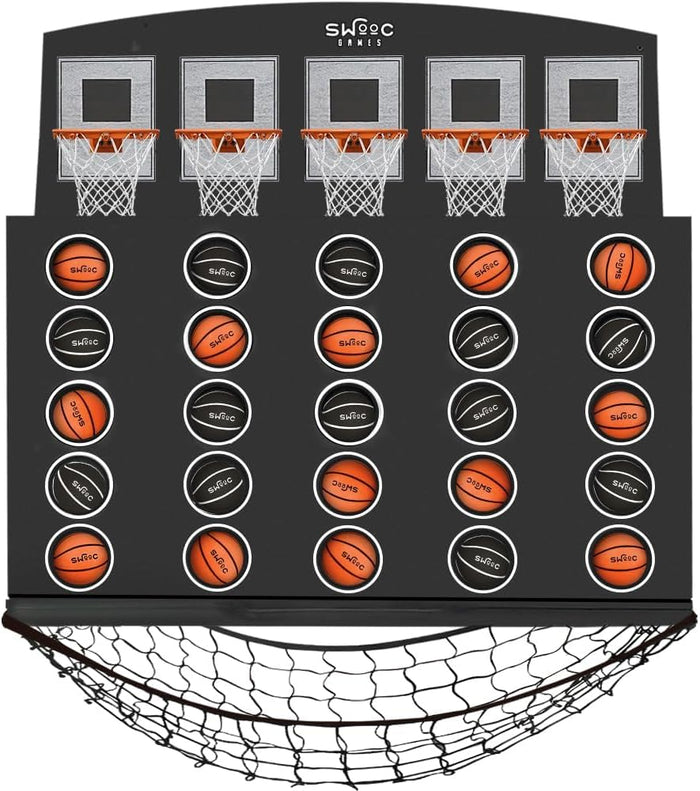 SWOOC Games - Low Post Lineup™ | Wall Mounted Giant Basketball 4 In A Row w/ 5+ Games | Basketball Hoop For Room Wall Games | Game Room Games | Mini Basketball Hoop Indoor Connect | Four In A Row Game