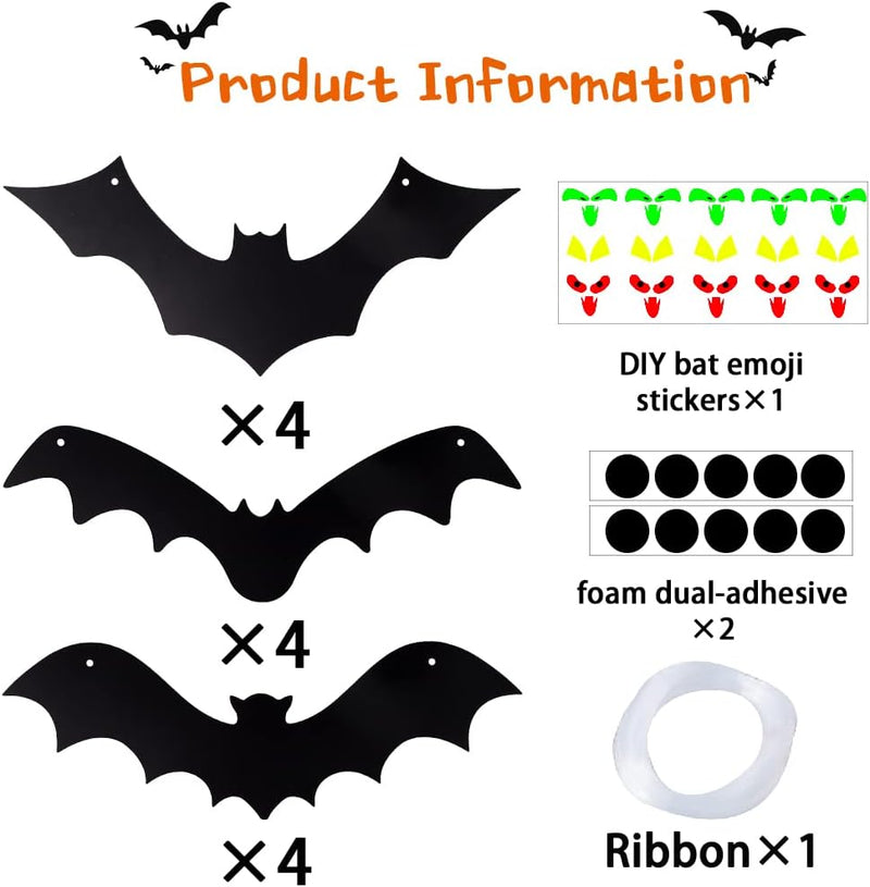YUJUN Halloween Hanging Bats 12 Pieces 3D Realistic Scary Large Fake Black Hanging Flying Bat Spooky for Yard Sign Outdoor Indoor Lawn Decorations(3 Style)