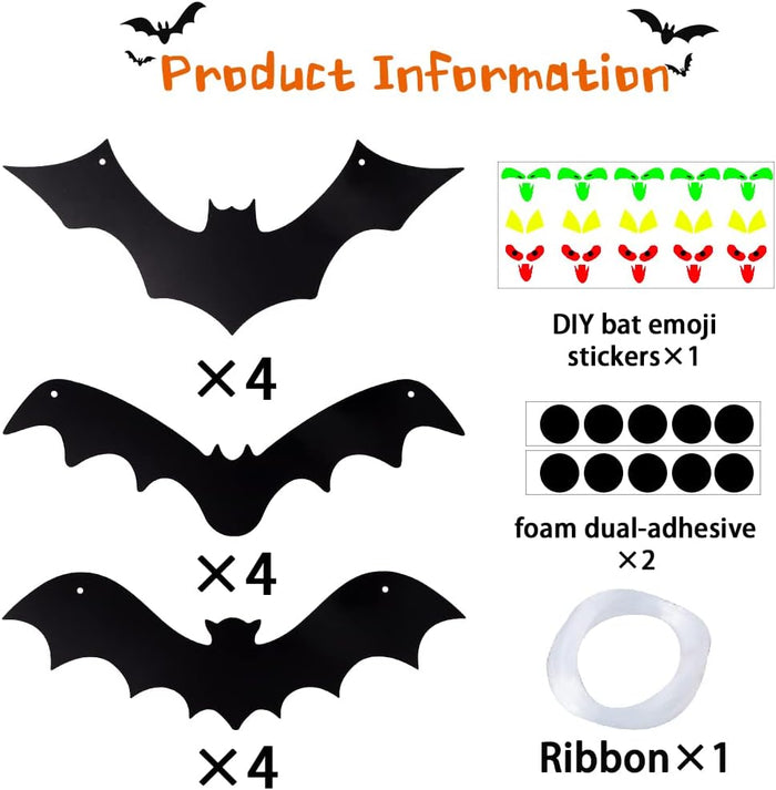 YUJUN Halloween Hanging Bats 12 Pieces 3D Realistic Scary Large Fake Black Hanging Flying Bat Spooky for Yard Sign Outdoor Indoor Lawn Decorations(3 Style)