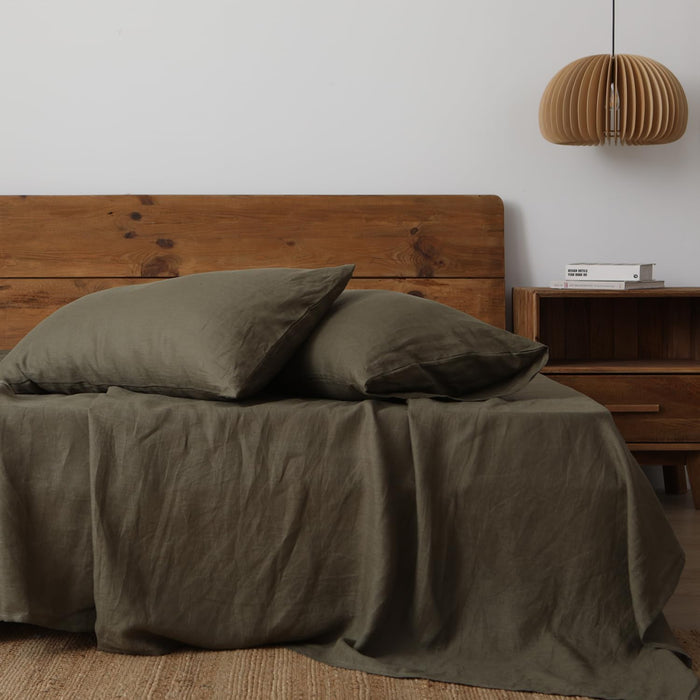 XZ XIFA 100% Natural French Flax Linen Duvet Cover King, Olive Green Cooling Duvet Cover Set, Soft,Textured,Lightweight,Fluffy Linen Bedding Cover Set for Hot Sleepers(1Duvet Cover,2Pillowcases)