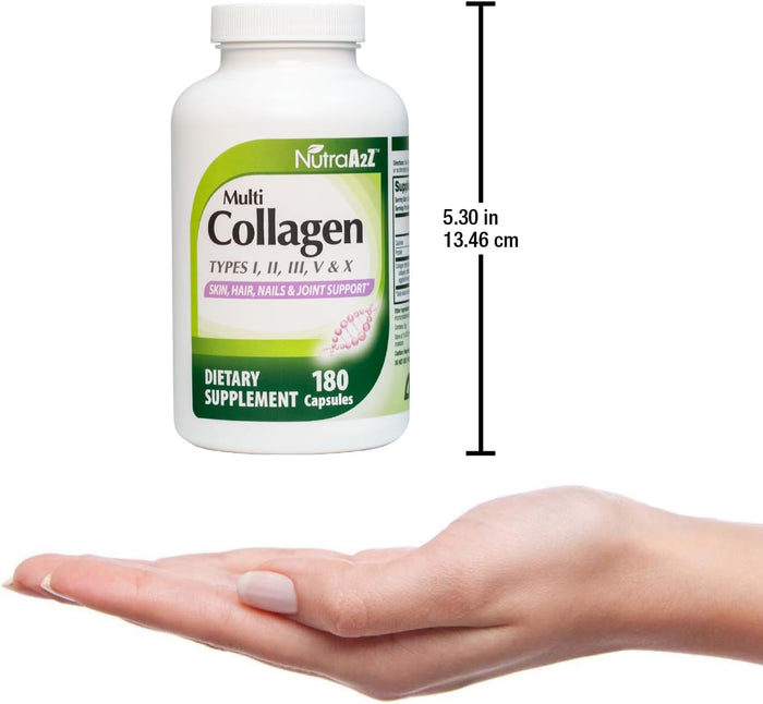 Multi Collagen Pills 1735mg -180 Collagen Capsules (60 Servings) - Types I, II, III, V & X for Healthy Skin, Hair, Nails & Joint Support