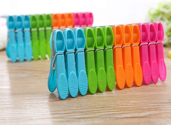 Household Air Drying Clothing Pin Set Colored Spring Clothespins for Laundry Strong Plastic Hanger Clips Pegs 24 Pack