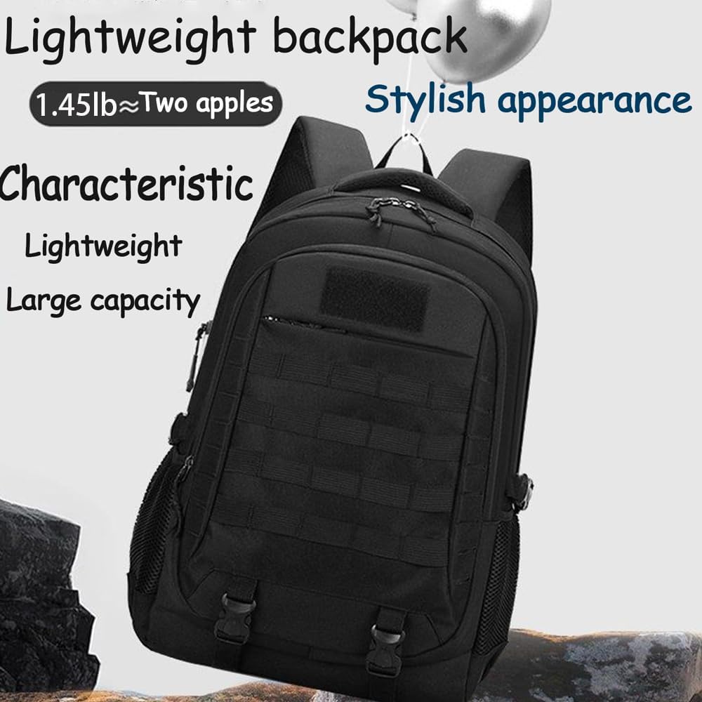 Lawaia Tactical Backpack Military Rucksack 45L Waterproof Hiking Packs Army Survival Assault Backpack Outdoor Sports Fishing Camping Bag Gym Backpacks for Men-Black