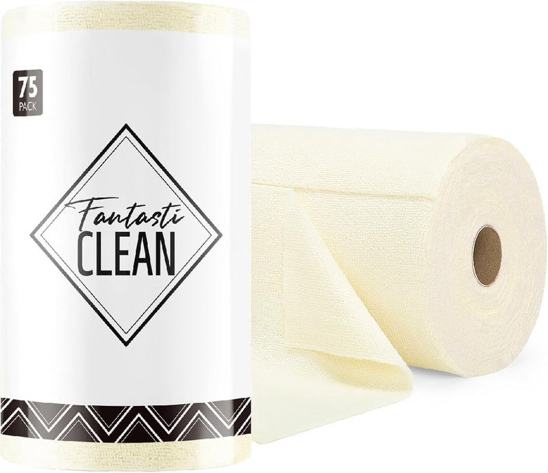 Fantasticlean Microfiber Cleaning Cloth Roll -75 Pack, Tear Away Microfiber Towels, 12" x 12", Reusable, Washable, Scratch Free, Ultra Absorbent Dish Rags for Car, Home, Garage or Shop (Pink)