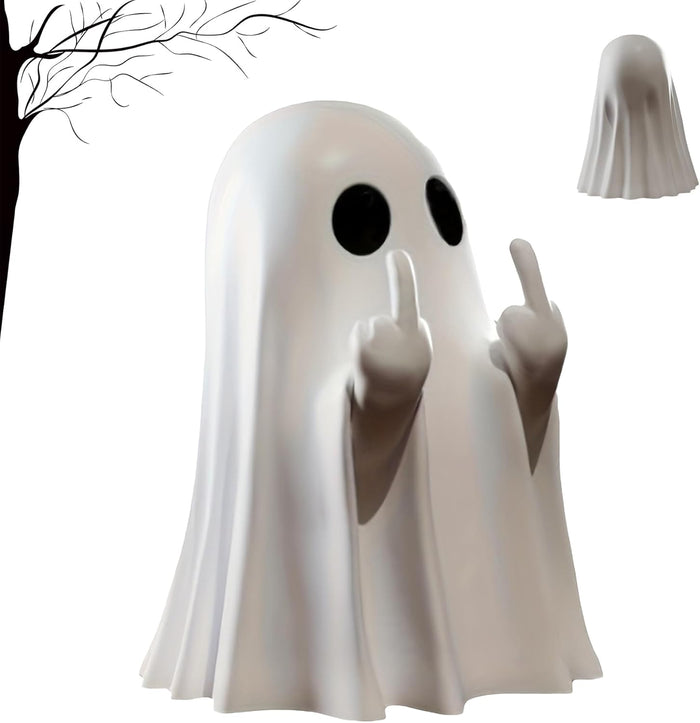 Halloween Ghost Figurine-Spooky & Cute Ghost Statue for Home, Desk, Party Decor | Funny Middle Finger Halloween Decorations Indoor