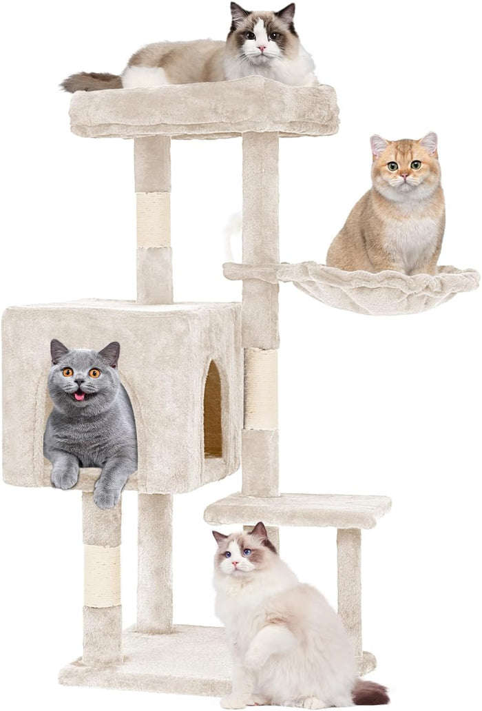 FDW Cat Tree 54in Cat Tower Multi-Level Durable Cat Scratching Post & Cozy Fun Cat Jumping Platform Space Saving Cat Condo Pet Play House for Indoor Cats,Dark Gray