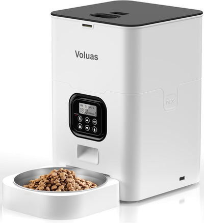 VOLUAS Automatic Cat Feeder – 4L Timed Cat Dry Food Dispenser with Voice Recorder, Dual Power Supply, Programmable Portion Control, Desiccant Bag, Auto Pet Feeder for Cats and Dogs