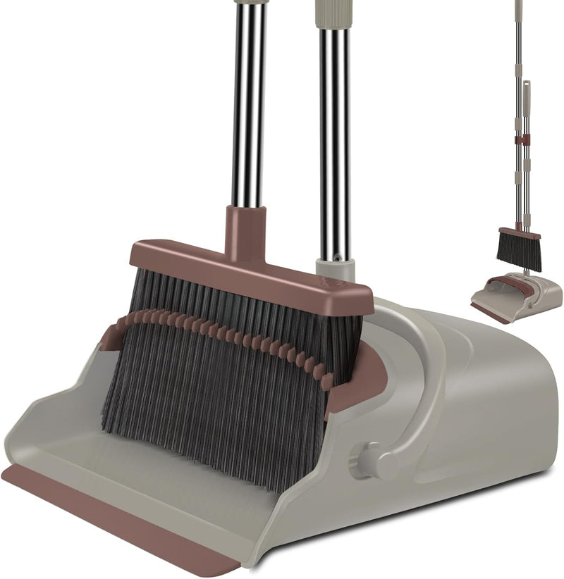 kelamayi Upgrade Broom and Dustpan Set, Large Size and with Long Handle, Upright,Ideal for Indoor Outdoor Garage Kitchen Room Office Lobby Use (Green)