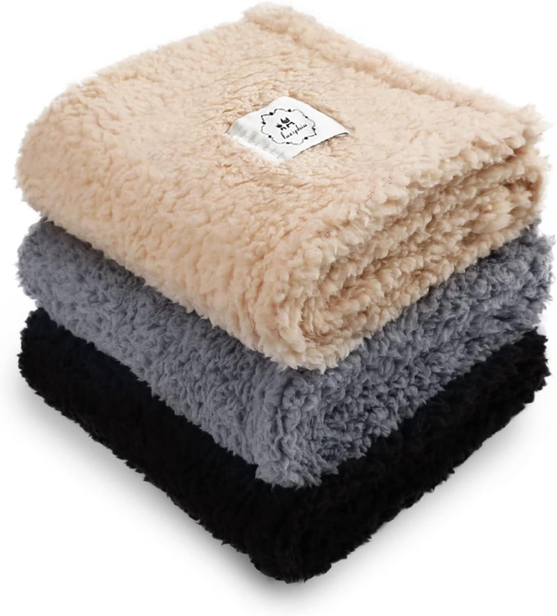 1 Pack 3 Calming Blankets Fluffy Premium Fleece Pet Blanket Soft Sherpa Throw for Dog Puppy Cat Beige Small (23" x16'')