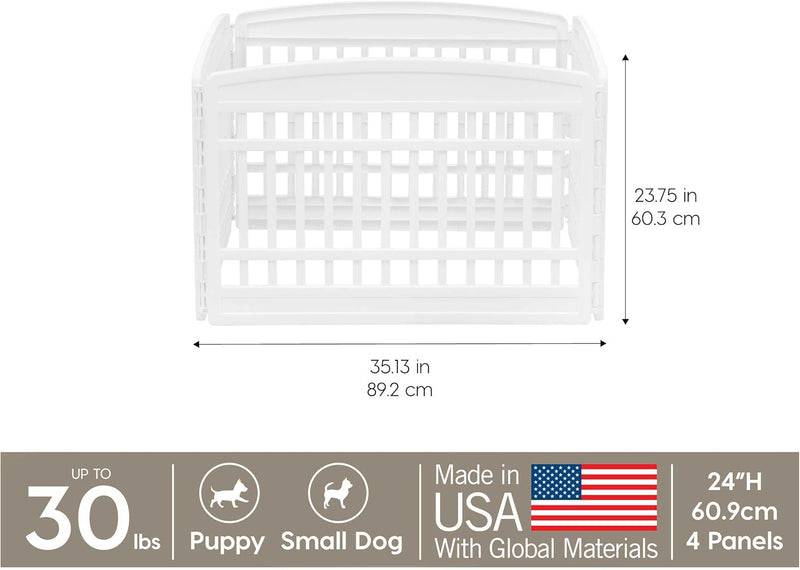 IRIS USA 24" 4-Panel Puppy Playpen, 35 x 35 x 24, Puppy Fence, Dog Playpen, Dog Play Pen Indoors, Pet Fence, Puppies/Small Dogs, White