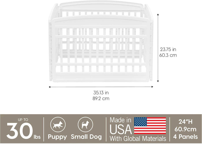 IRIS USA 24" 4-Panel Puppy Playpen, 35 x 35 x 24, Puppy Fence, Dog Playpen, Dog Play Pen Indoors, Pet Fence, Puppies/Small Dogs, White
