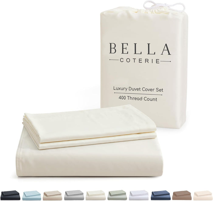 Bella Coterie Luxury Bamboo Viscose Queen Size Duvet Cover Set | 100% Organically Grown | Corner Ties | Ultra Soft | Cooling | Two Pillow Shams | 90 x 94 | No Insert [Coastal Blue]