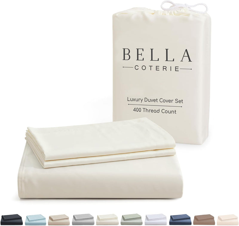 Bella Coterie Luxury Bamboo Viscose Queen Size Duvet Cover Set | 100% Organically Grown | Corner Ties | Ultra Soft | Cooling | Two Pillow Shams | 90 x 94 | No Insert [Coastal Blue]